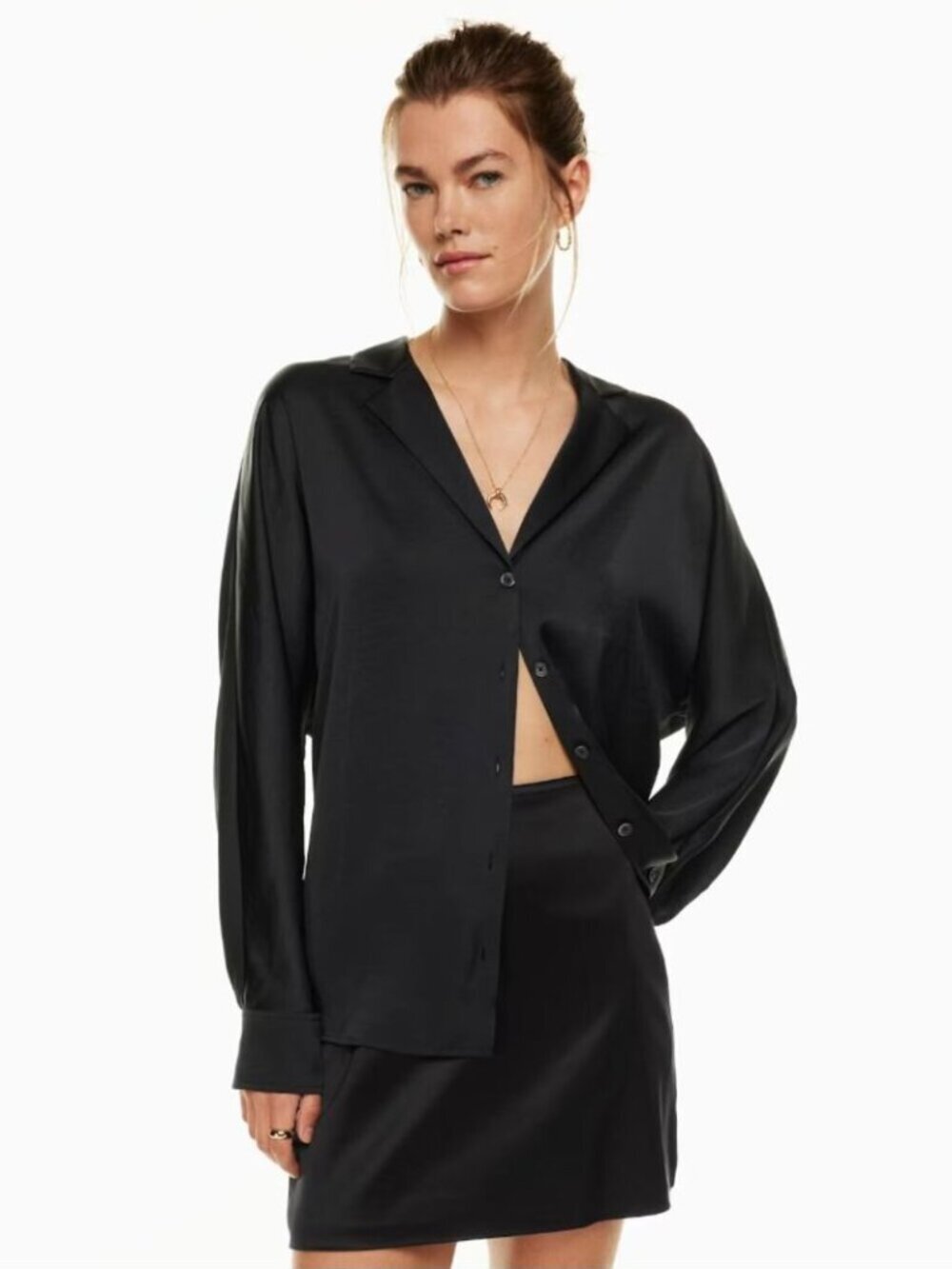Aritzia Wilfred Freeform Shirt Satin Button Front Blouse Black Size XXS